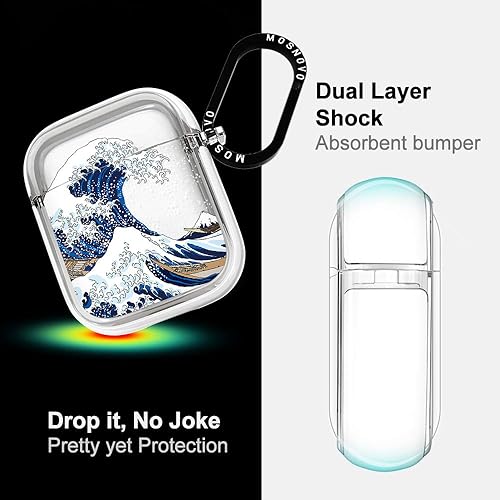 Miniatura 4 de MOSNOVO Funda para Airpods 1 y Airpods 2, Funda Protectora Transparente con Doble Capa de Metal Duro y Elegante Anillo de Metal Diseñada para