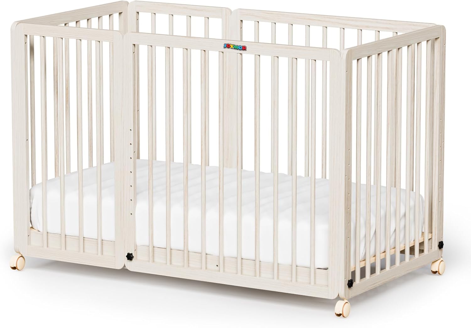 JOYMOR 8 in 1 Convertible Crib, Include 2” Mattress, Converts to Bassinet, Mid Crib, Full Size Crib, Daybed,Toddler Bed and Playard (Crib, Washed Natural) Washed Natural Crib