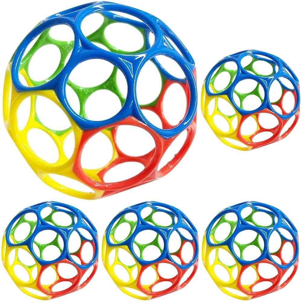 Bright Starts Oball Easy Grasp Classic Ball BPA-Free Infant Toy in Red, Yellow, Green, Blue, Age Newborn and up, 4 Inches (Pack of 5)