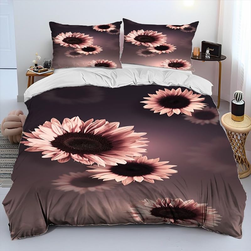 Parure de lit 240x260 tournesol en microfibre 110g/㎡ avec 2 taies