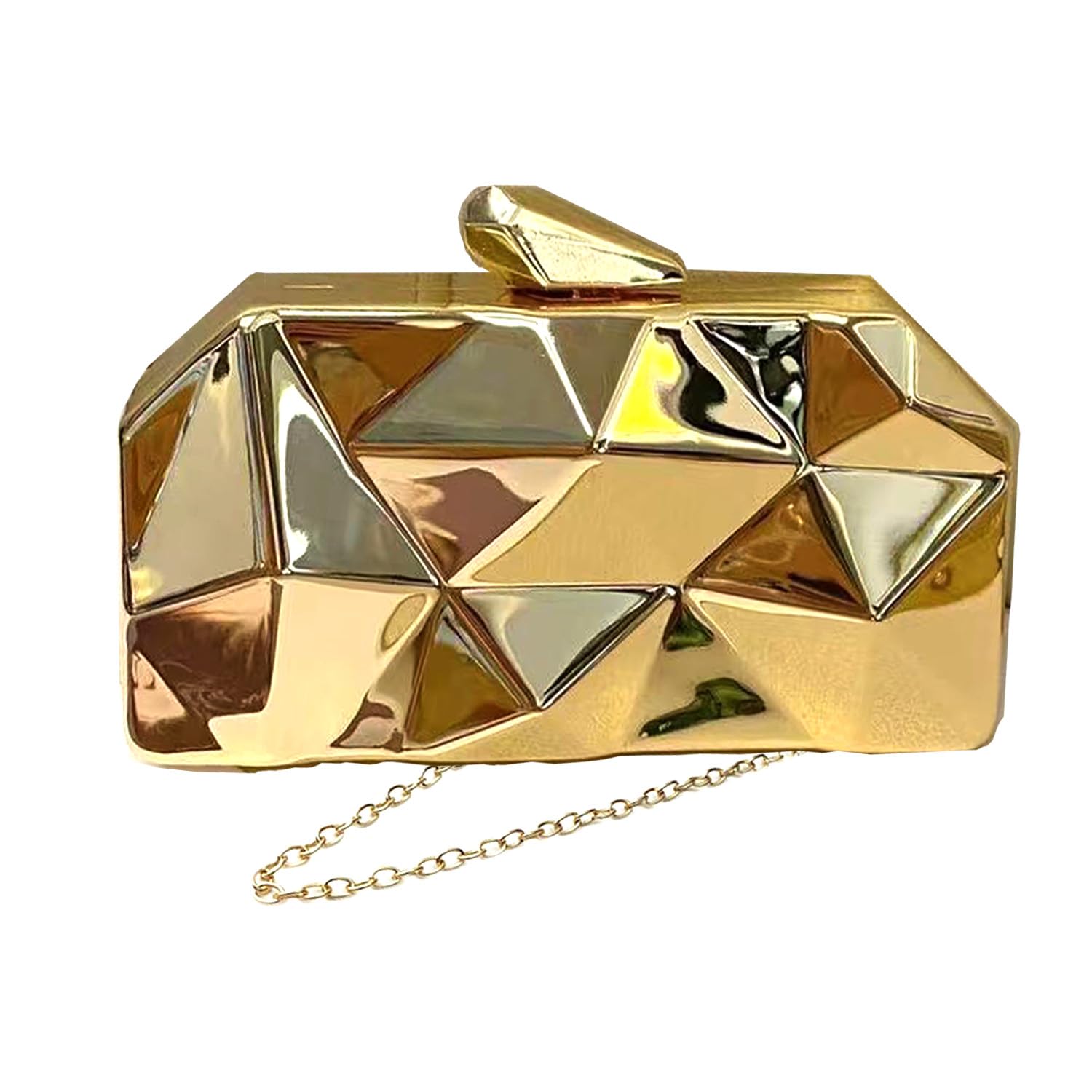 JENAGREEN Women Evening Clutch Bag Purse, Metal Geometric Handbag Formal Lattice Purse with Chain for Wedding Party Banquet Bridal Prom