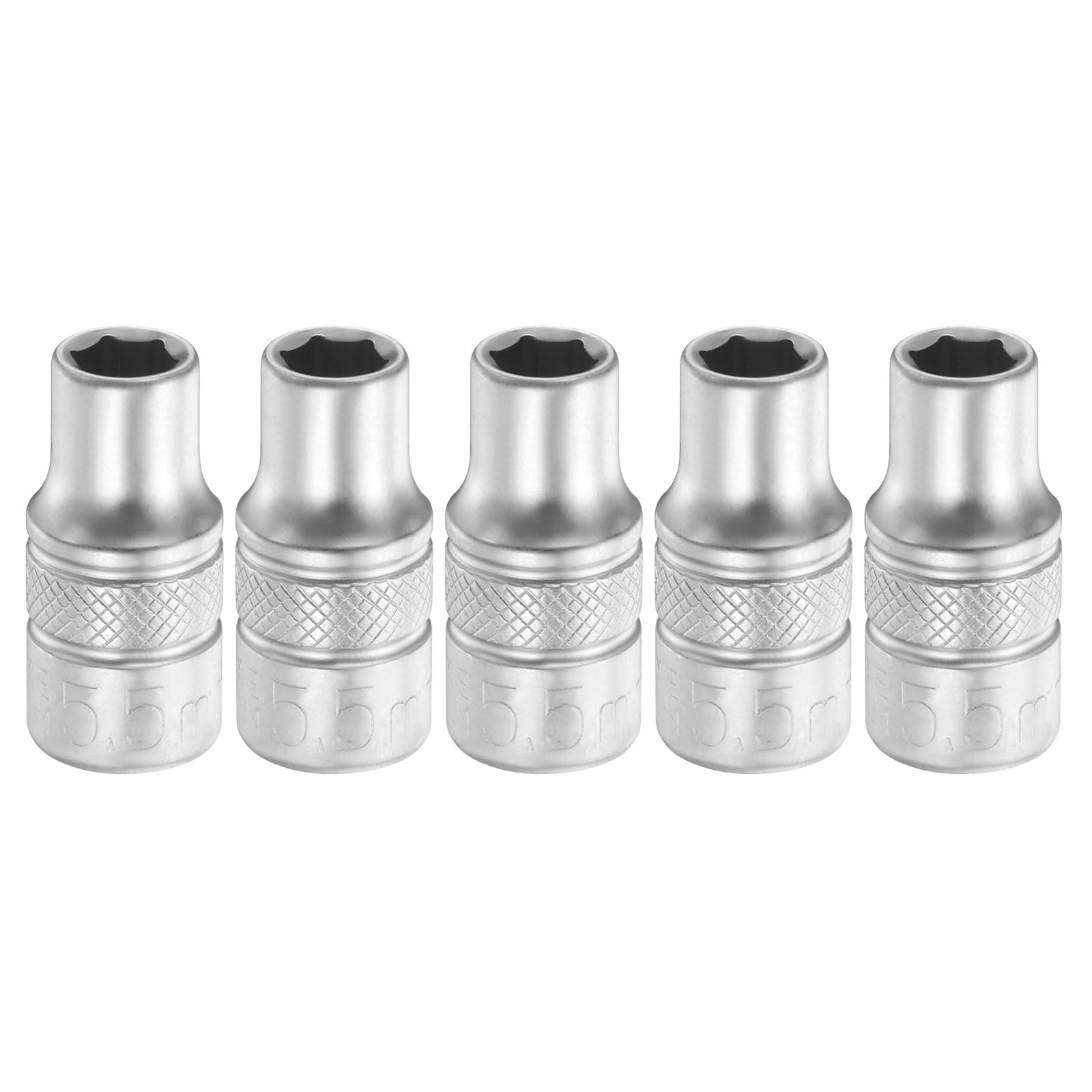 sourcing map 5pcs 6 Points Deep Socket 1/4" Drive 5.5mm Deep Metric CR-V Steel Polished Nickel Plating Flip Sleeve 25mm / 1" Extra Long Socket Tool for Home Auto Nuts Bolts Repair