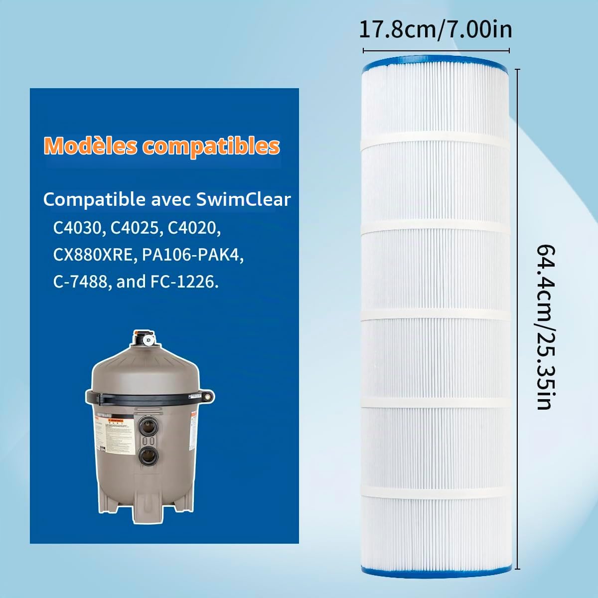 Lot de 4 filtres de piscine de rechange pour Hayward CX880XRE, C4020, C4025, C4030, PA106-PAK4, C-7488, FC-1226, 2 x 106 m²