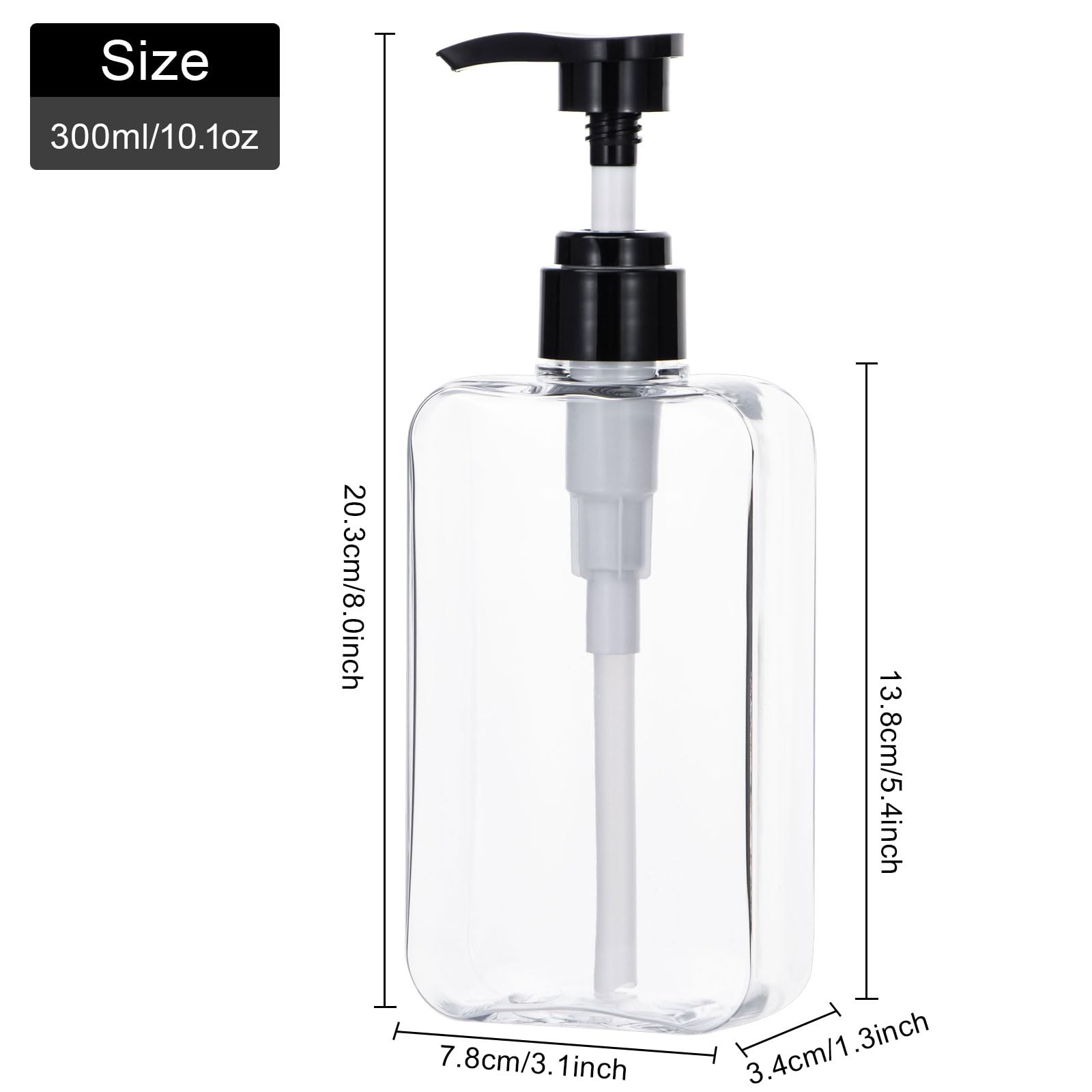 Yebeauty Pump Bottle Dispenser, 3 Pack 10oz 300ml Clear Refillable Shampoo and Conditioner Bottles Dispenser, Empty Plastic Shower Hand Soap Dispenser Lotion Container for Bathroom Kitchen