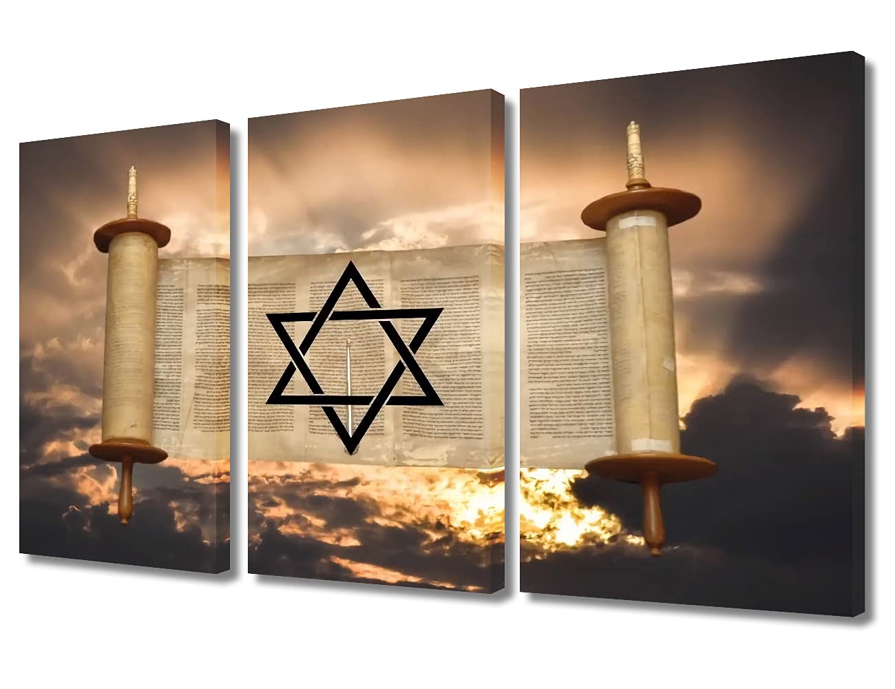 Religion Pictures for Living Room 3 Panels Printed on Canvas Judaism Paintings Indian Religion Wall Art Modern Artwork Country House Decor Giclee Gallery-Wrapped Framed Ready to Hang, 36"Wx24"H