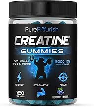 Creatine Gummies 5000mg – 120ct Creatine Monohydrate with Vitamin B12 & L-Taurine | Lab-Tested Vegan Muscle Growth & Recovery Supplement | Pre Workout Gummies for Men & Women | Blueberry Flavour