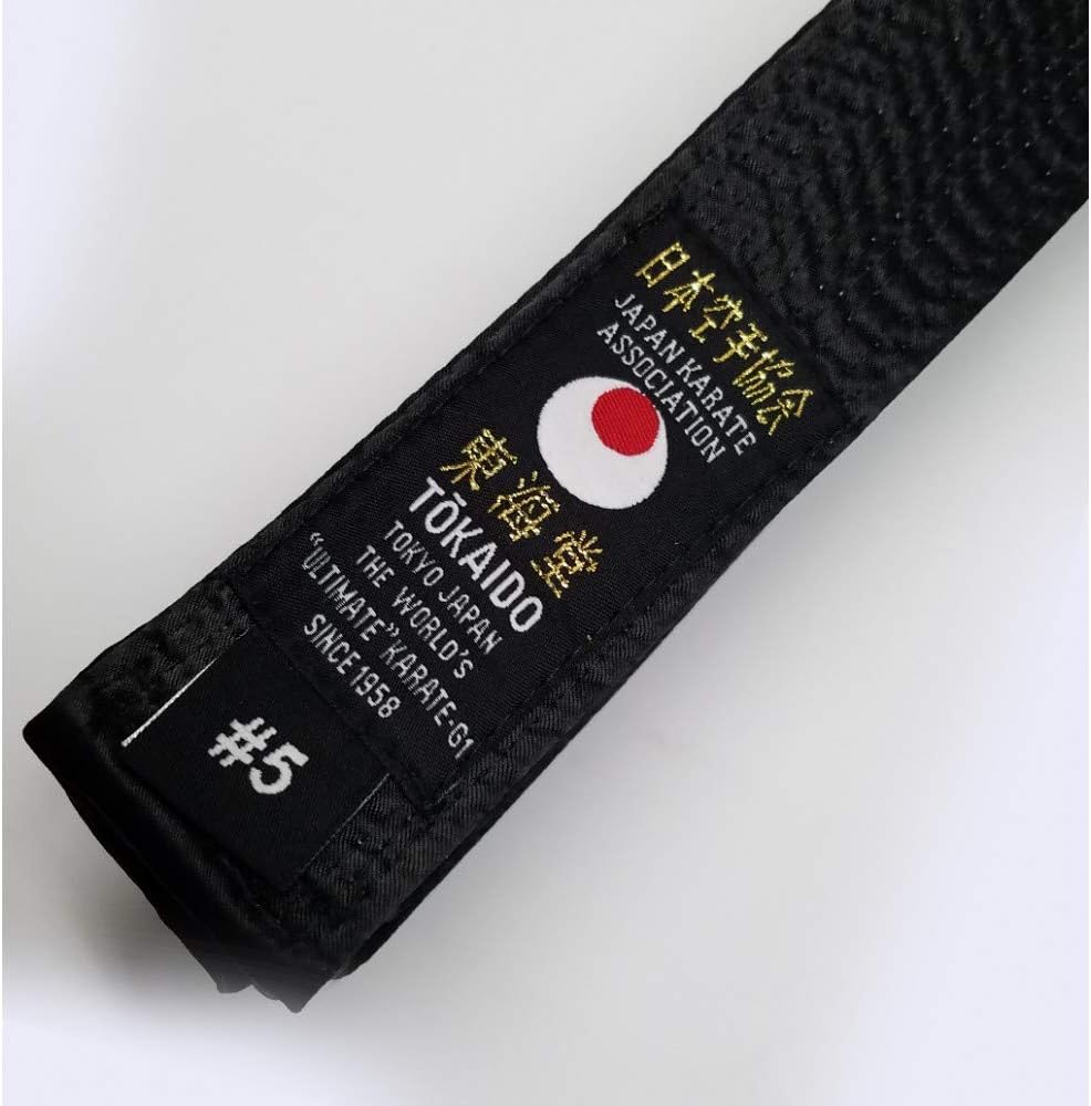 Tokaido Karate Belt, Black Satin Belt - JKA (#4/275cm - 108" inches)