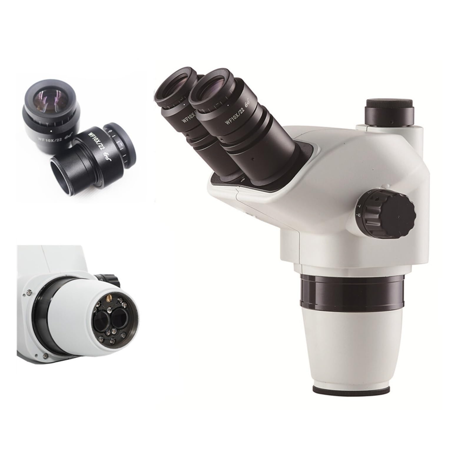 Testa for microscopio trinoculare con zoom simul-focale 7X-45X