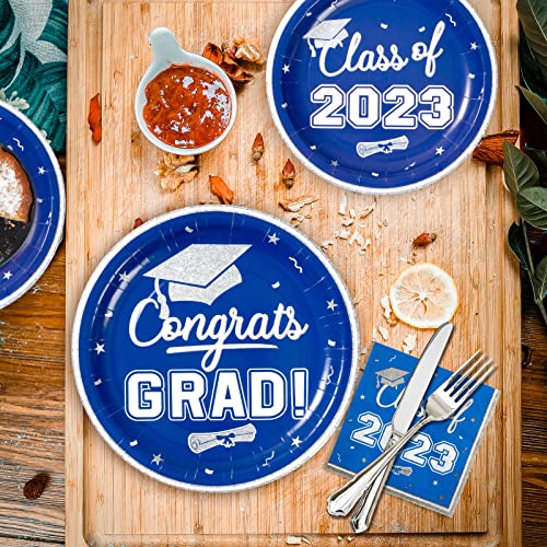 Oumuamua 2023 Graduation Party Dinnerware Supplies - Blue White Graduation Disposable Plates And Napkins For 2023 College High School Graduation Party Decorations, Serves 50 #TOP4