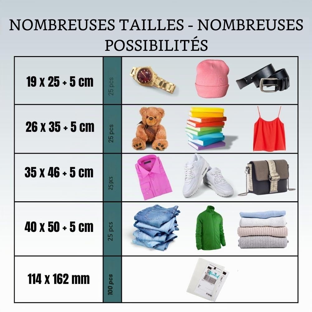 RAGO® Enveloppe Plastique Expedition I XS-25 pièces I S-25 pièces I M-25 pièces I L-25 pièces + pochettes pour bons de livraison 100 pièces I Achat Colis Perdu I Emballage colis Vinted