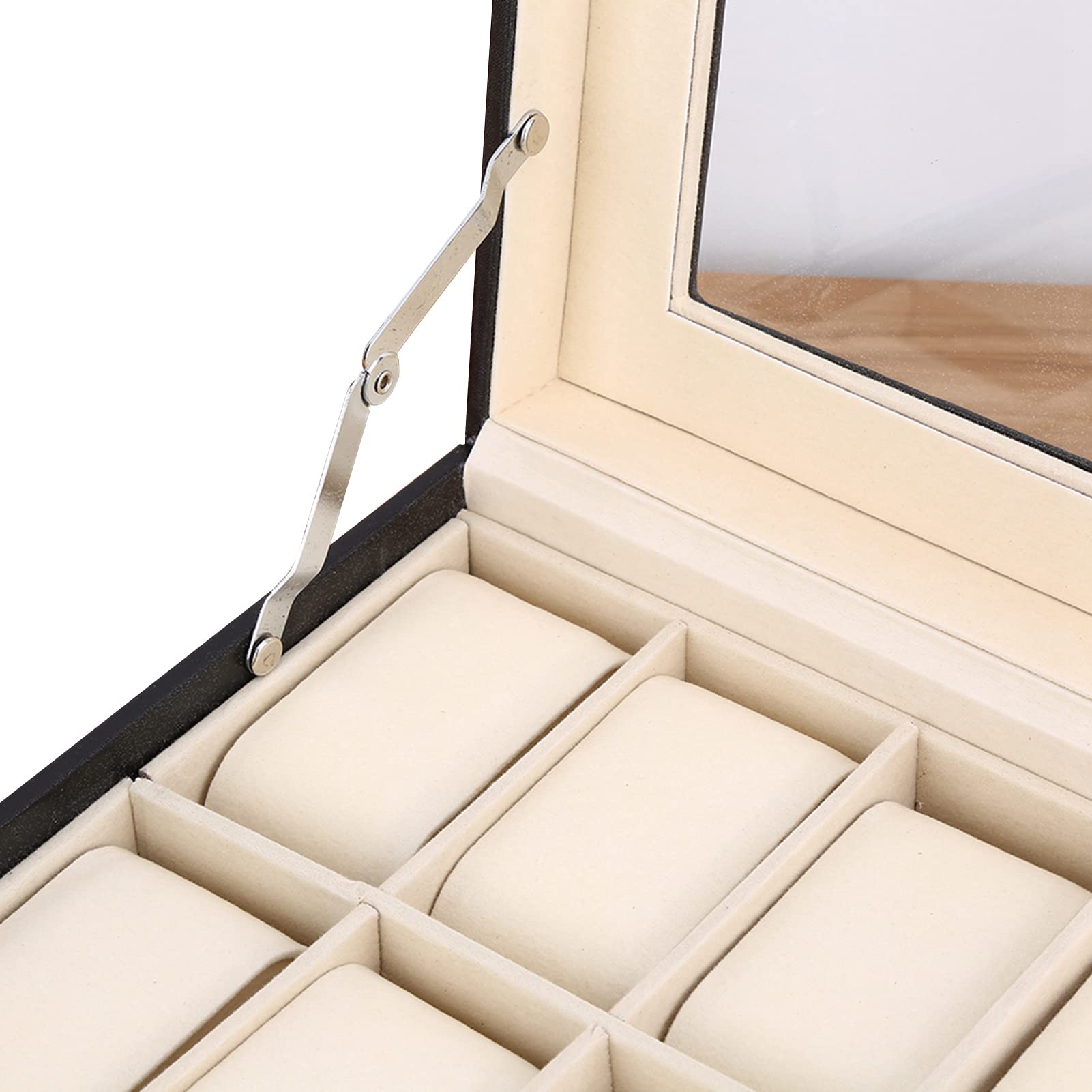Ejoyous Caja de almacenamiento de 10 rejillas, caja de reloj para 10 relojes, funda de piel sintética con tapa de cristal y cojín para reloj, para hombre y mujer, decoración, coleccionar y regalar