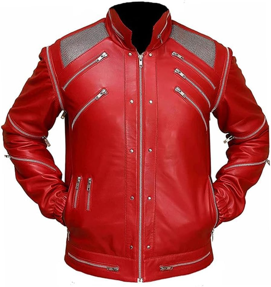 Chaqueta de cuero rojo MJJ Thrilleer para hombre | Chaqueta Thriller para disfraz de adulto para Halloween, XS