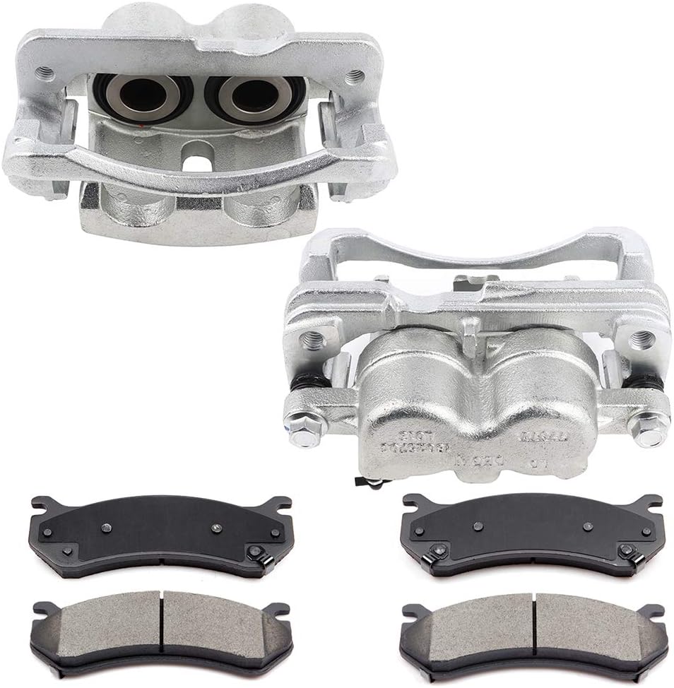 SCITOO Front Left & Right Brake Kit [4] Brake Pads [2] Brake Disc Calipers w/Bracket Compatible With 2002-2006 for Cadillac for Escalade