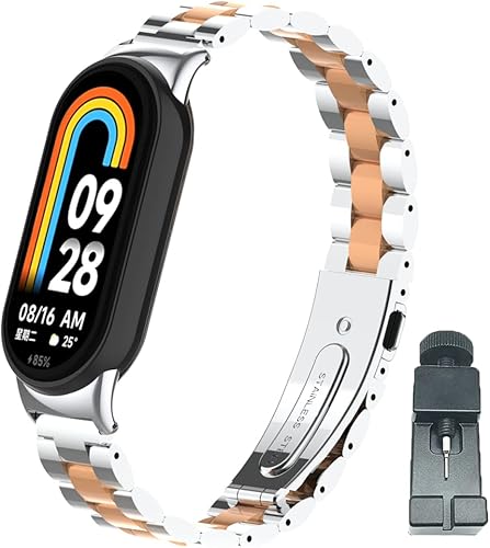 T-BLUER Compatible con Xiaomi Mi Band 8 Band, Mi Band 8 Correa de repuesto de metal de acero inoxidable para Xiaomi Mi Band 8