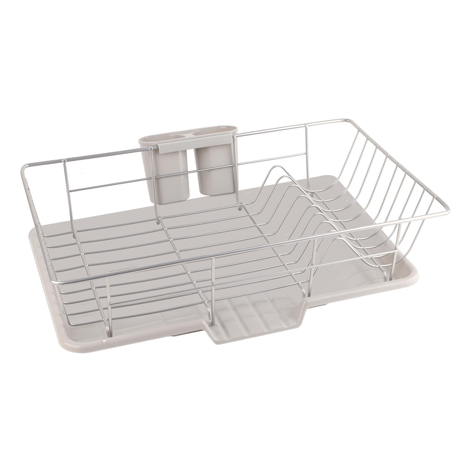 Ejoyous Dish Drainer Rack with Drip Tray, Kitchen Sink Dish Rack, Draining Board and Removable Cutlery Holder, for Dishes, Fruits and Vegetables, 18.9 x 11.8 x 4.3 in