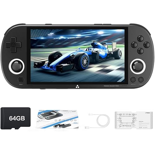 𝗧𝗿𝗶𝗺𝘂𝗶 Smart Pro Game Console 4.96-Inches 720x1280 IPS Screen Built-in 64G TF Card Video Gaming Consoles 5000mAh Lithium Battery Supports Multiple Simulators Casual Game Console-Black