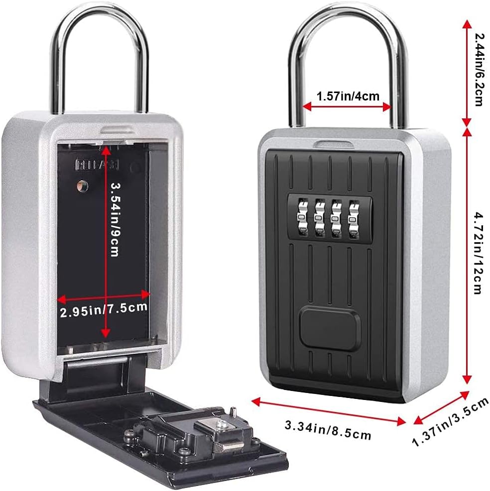 Shiwaki with 4 Digit Combination Lock Key Lock Box Large Capacity Wall Mounted Key Safe Box with Cover for Outdoor Home Office Garage School Gym Spare House Keys (Black) - Image 3