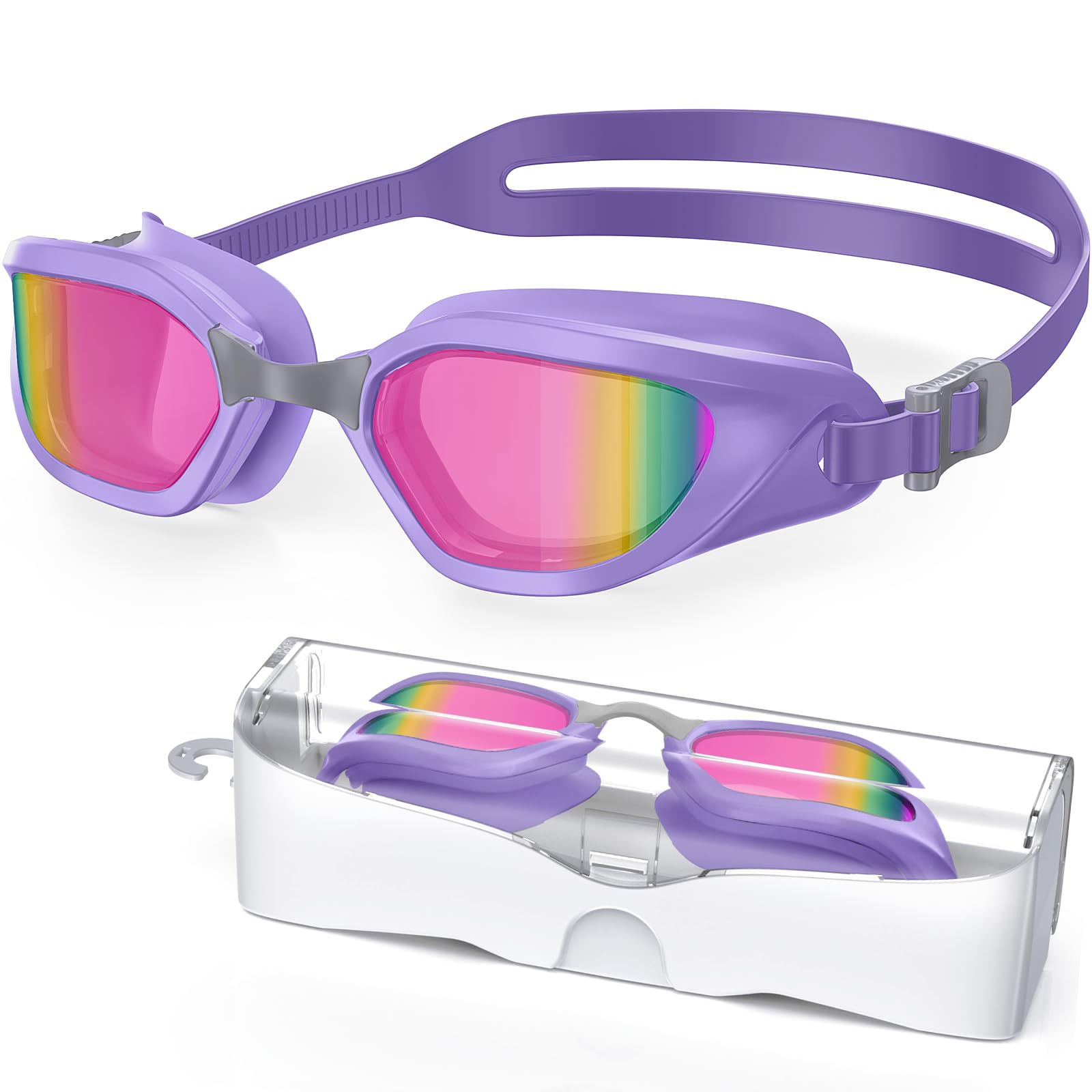 Vegemono Swim Goggles, Unisex Adult Swimming Goggles Anti Fog Anti UV No Leakage Wide View for Men Women Youth