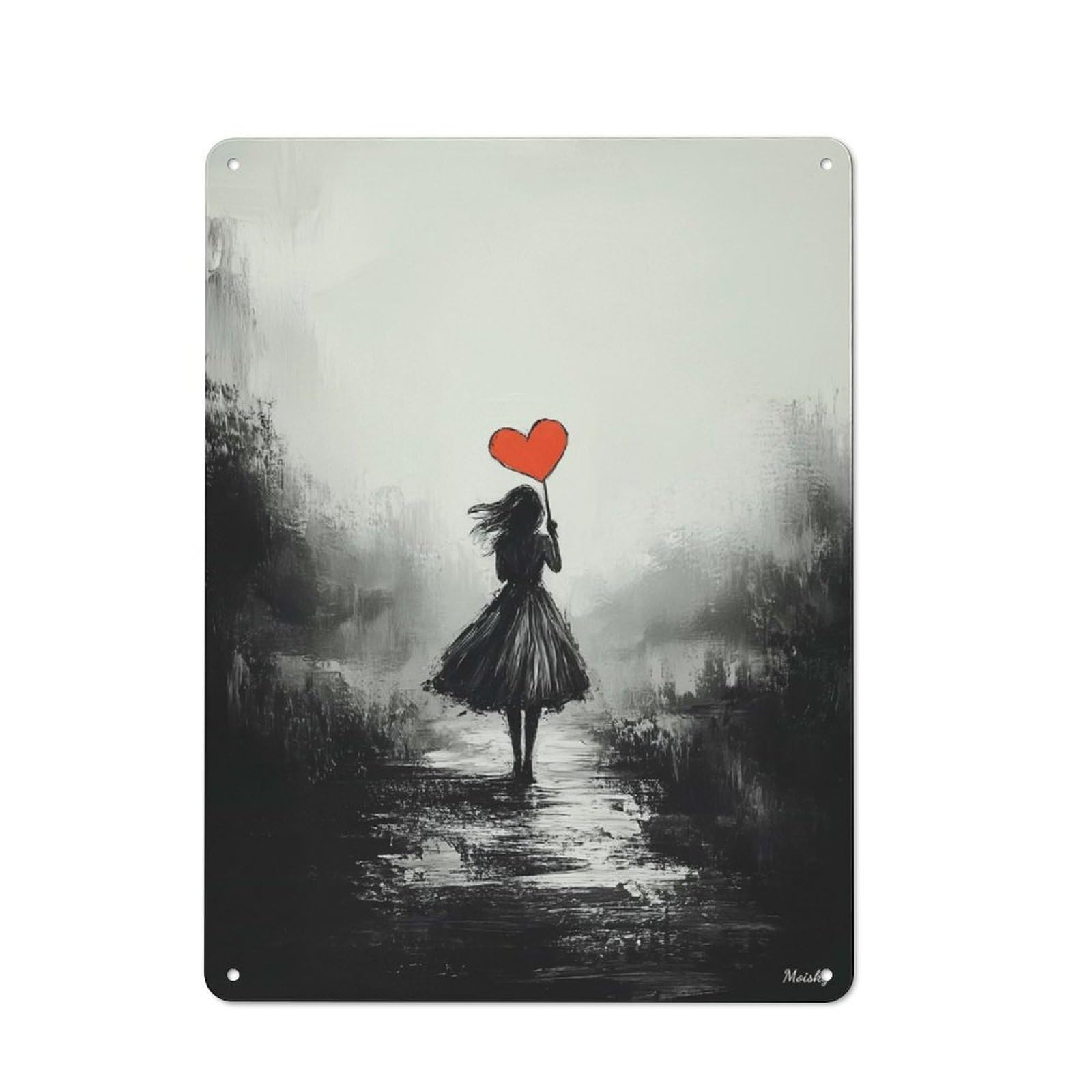 Junmoney Girls Vintage Solitude – With Heart Balloon In Dreamlike Mist Rustic Tin Sign 40X30cm For Café Or Restaurant, For Café Owners And Decorators, For Retro Home Interiors