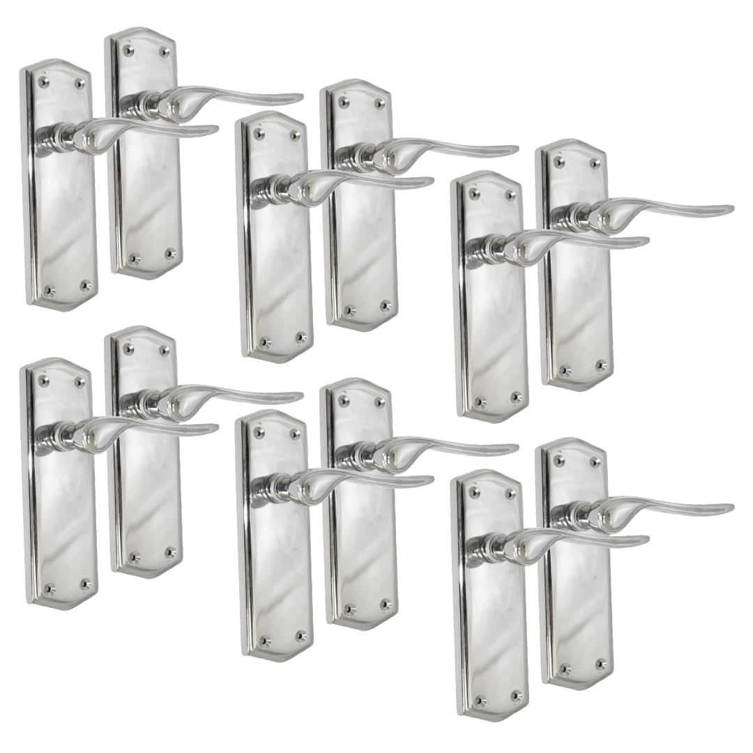 Chrome Internal Door Handles with Long Back Plate and Tubular Latch - Stellar Design (6 Pair of Handles)
