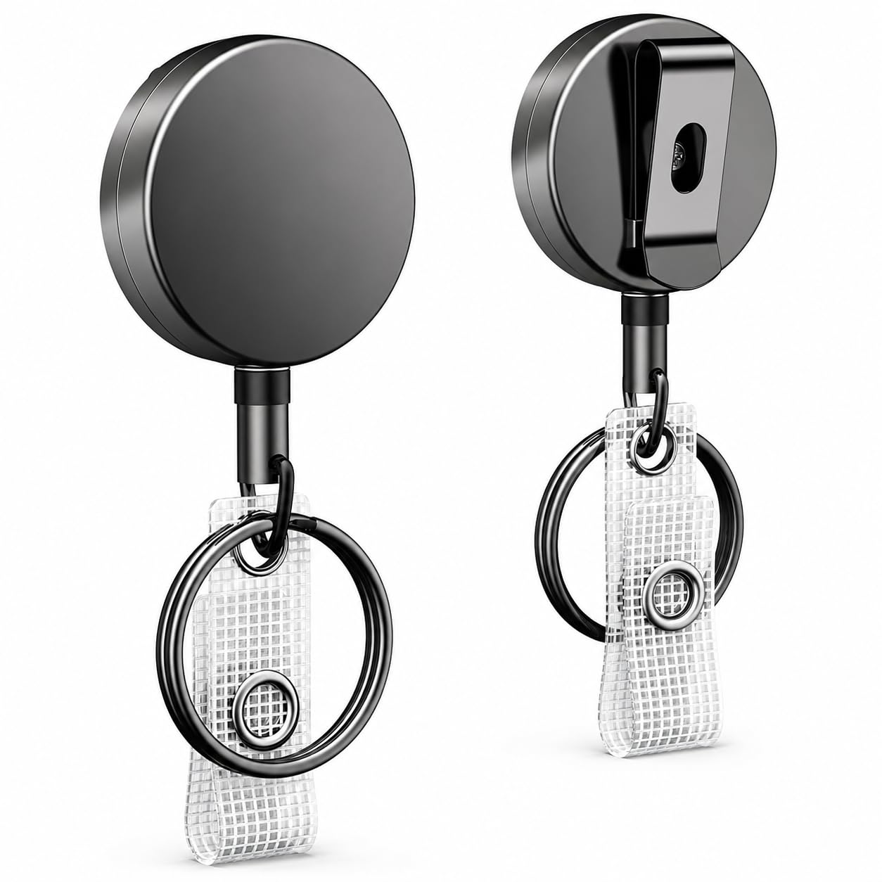 2 Pack Retractable Keychain Metal Badge Reel with 60cm Nylon Cord Belt Clip and Key Ring for ID Badge Holder Retractable Lanyard Office Work Keys Access Gunmetal
