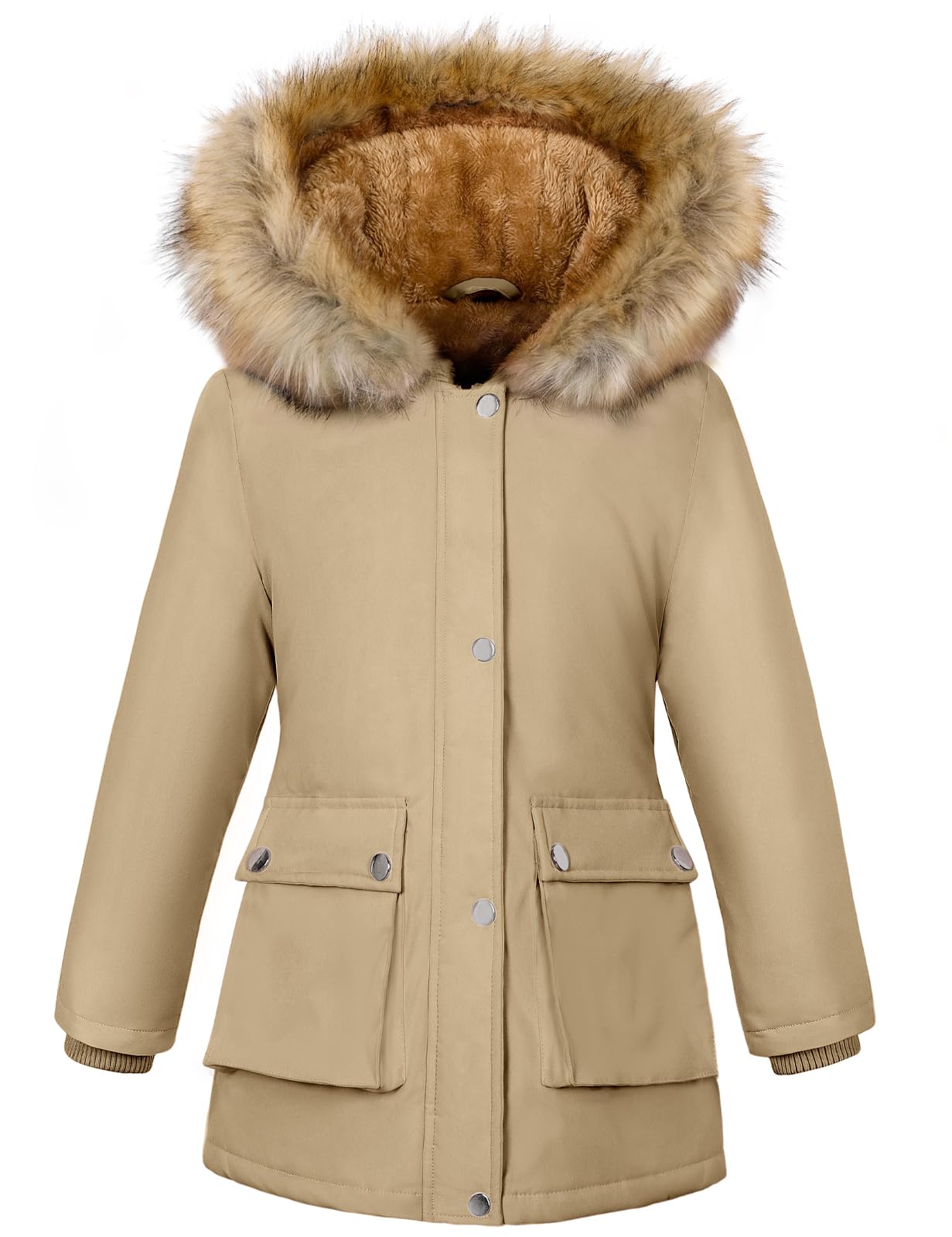 Girls' Warm Winter Coat Long Fleece Lined Puffer Jacket with Hood