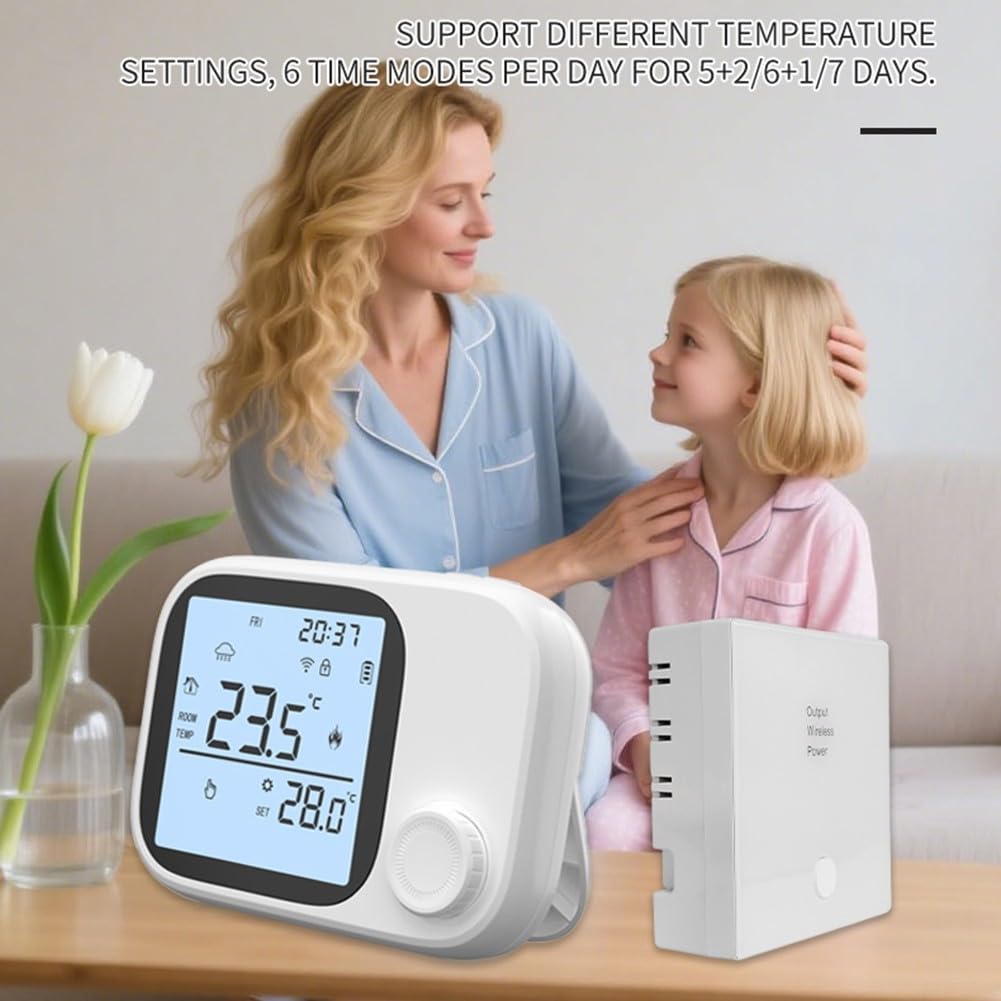 RF433 - Termostato per caldaia wireless per Tuya Smart WiFi, controllo della temperatura programmabile, regolatore di riscaldamento a lungo raggio in bianco e nero