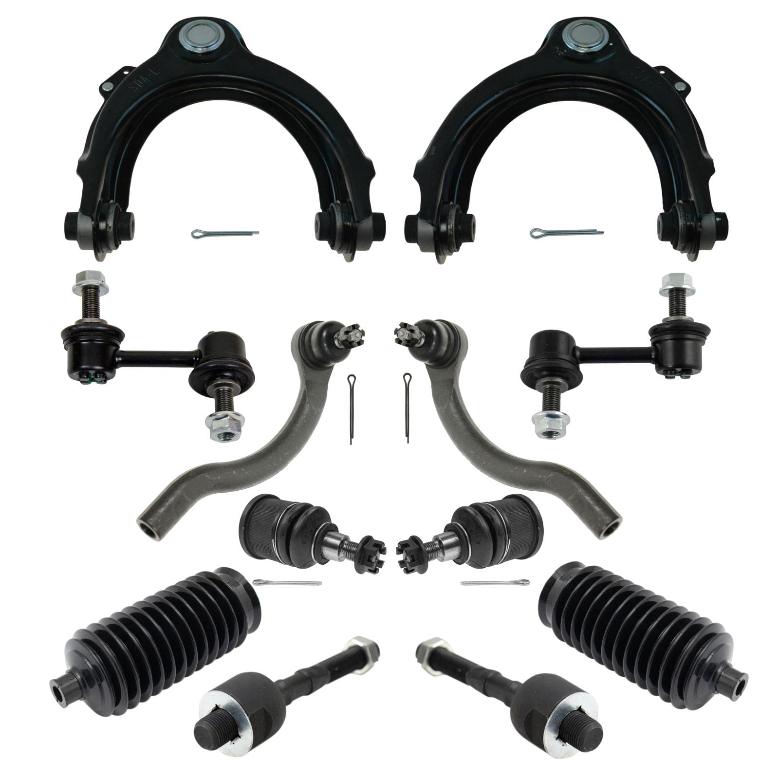 TRQ Front Steering & Suspension Kit Ball Joint Control Arm with Ball Joint Steering Rack & Pinion Bellow Sway Bar Stabilizer Link Tie Rod Compatible with 2003-2007 Honda Accord