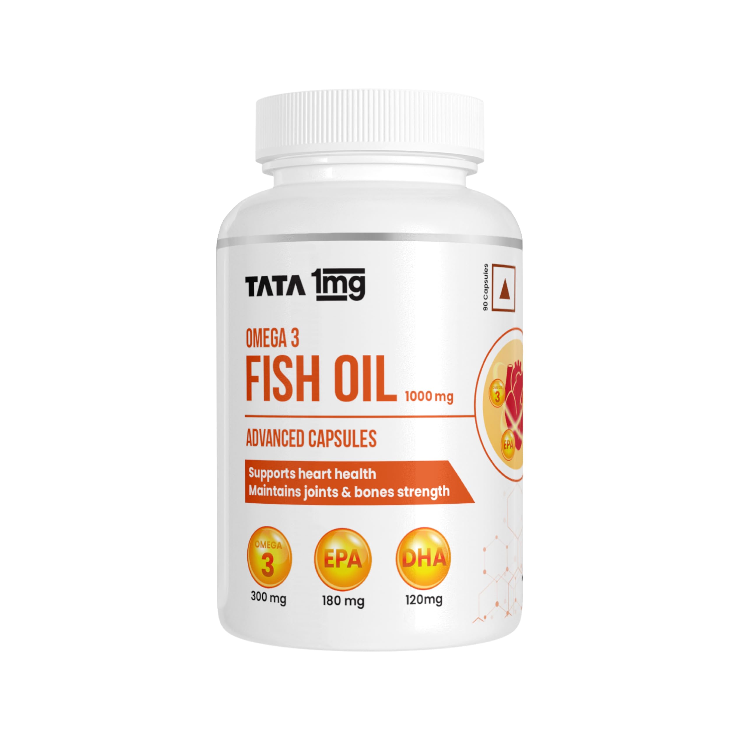 Tata 1mg Fish Oil Capsules with EPA (180mg) & DHA(120mg) for Hearth and Bone Health Skin & Hair Health, For Men/Women, No Fishy Burps,Non-GMO(Pack of 90) (B0CMXNVCSC) Amazon Price History, Amazon Price Tracker