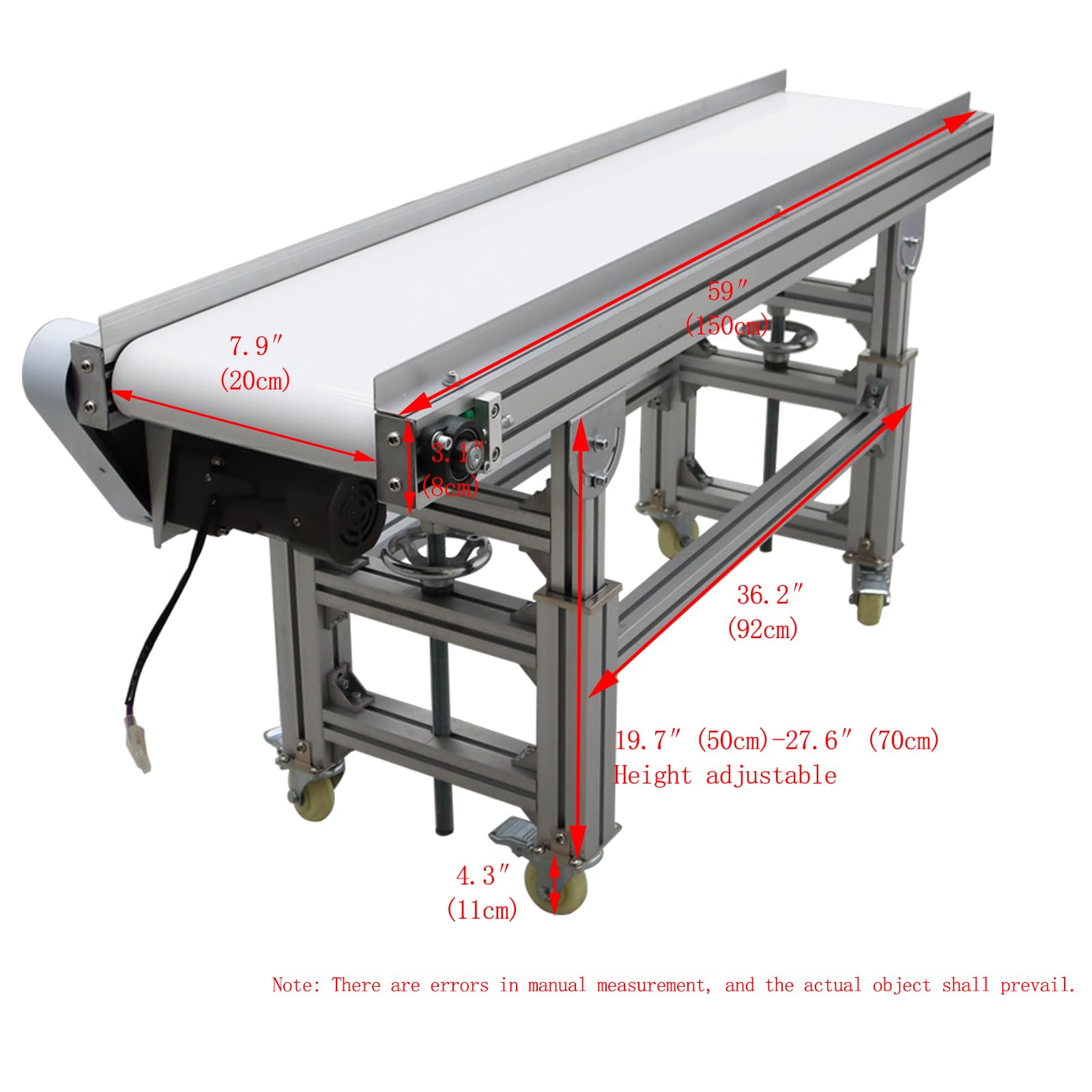 WYDDDARY PVC Flat Belt Conveyor Aluminum Conveyor Machine 59inch Length 7.9inch Width Industrial Transport Conveyor Adjustable Speed Countertop Electric Conveyor White 110V 120W