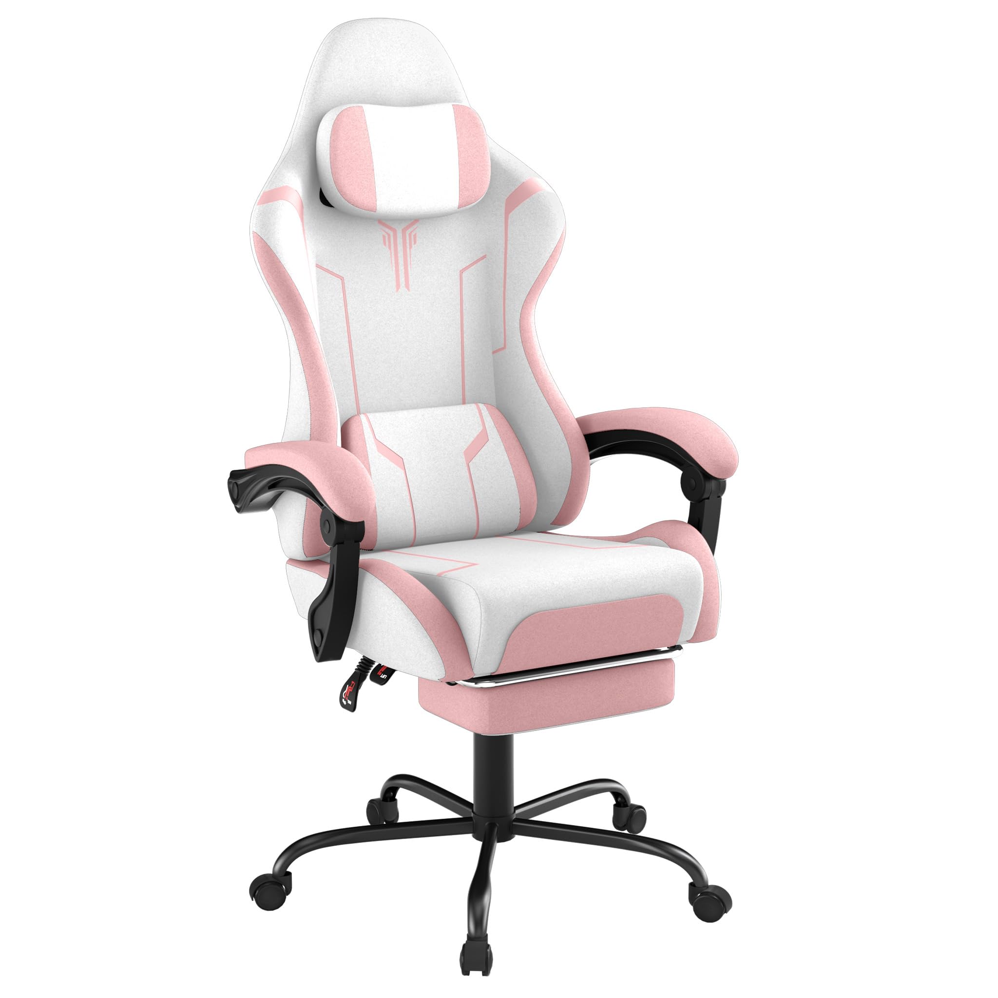 YRHome Chaise de gaming réglable en hauteur avec oreiller, coussin lombaire à vibrations, repose-pieds et accoudoirs, chaise de gamer ergonomique, surface en velours rose