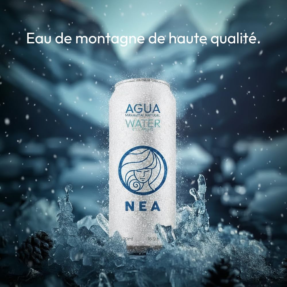 NEA Eau Plate Naturelle de Source Alpine en Canette Aluminium Recyclable - Eau Minérale Naturelle Pack 24 Canettes 33cl - Sans Plastique Sans BPA - Bureau Sport Voyage