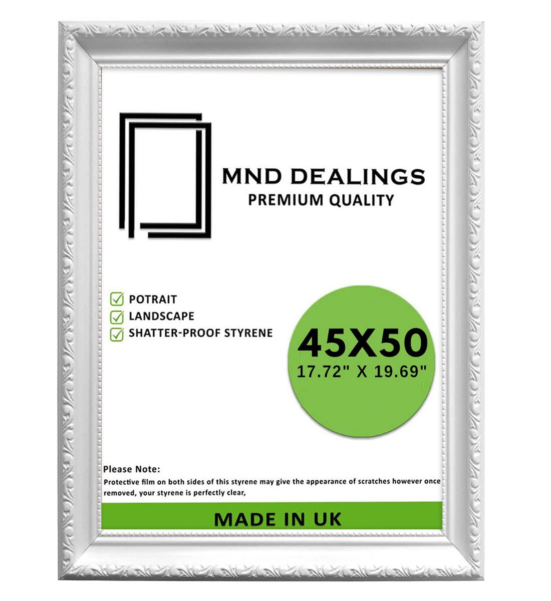 MND Dealings Ornate Shabby Chic White 45X50 CM Picture/Photo/Poster Frame - Antique Vintage Style โ Shatterproof Styrene MDF Backboard | Gift Painting Wall Art Gallery Decor (White)