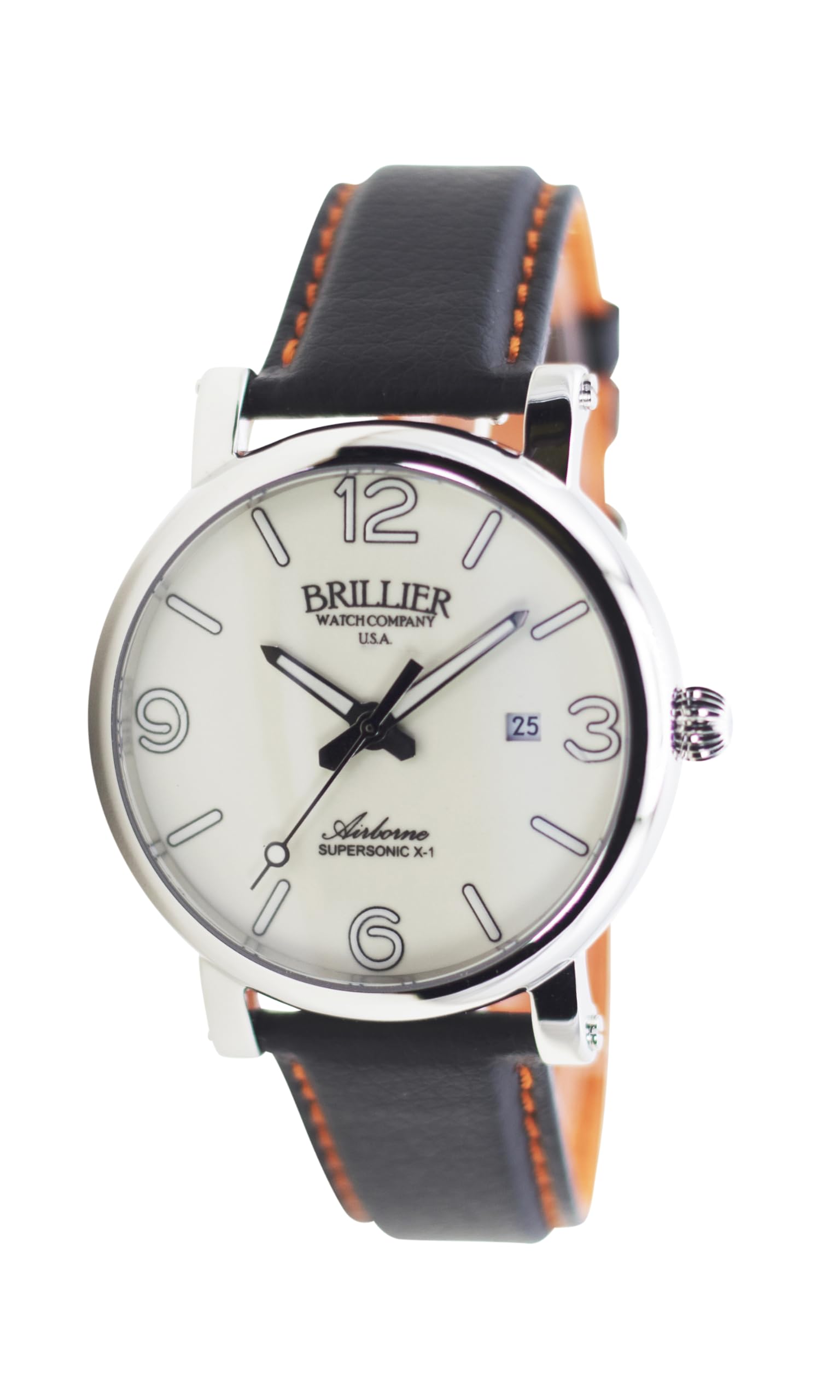 Brillier Airborne X1 Men's Automatic Dive Watch 60 HR Easy to Read White LUMI DIAL (Blue Glow in Dark) 20 ATM WR ARBN60WBL1