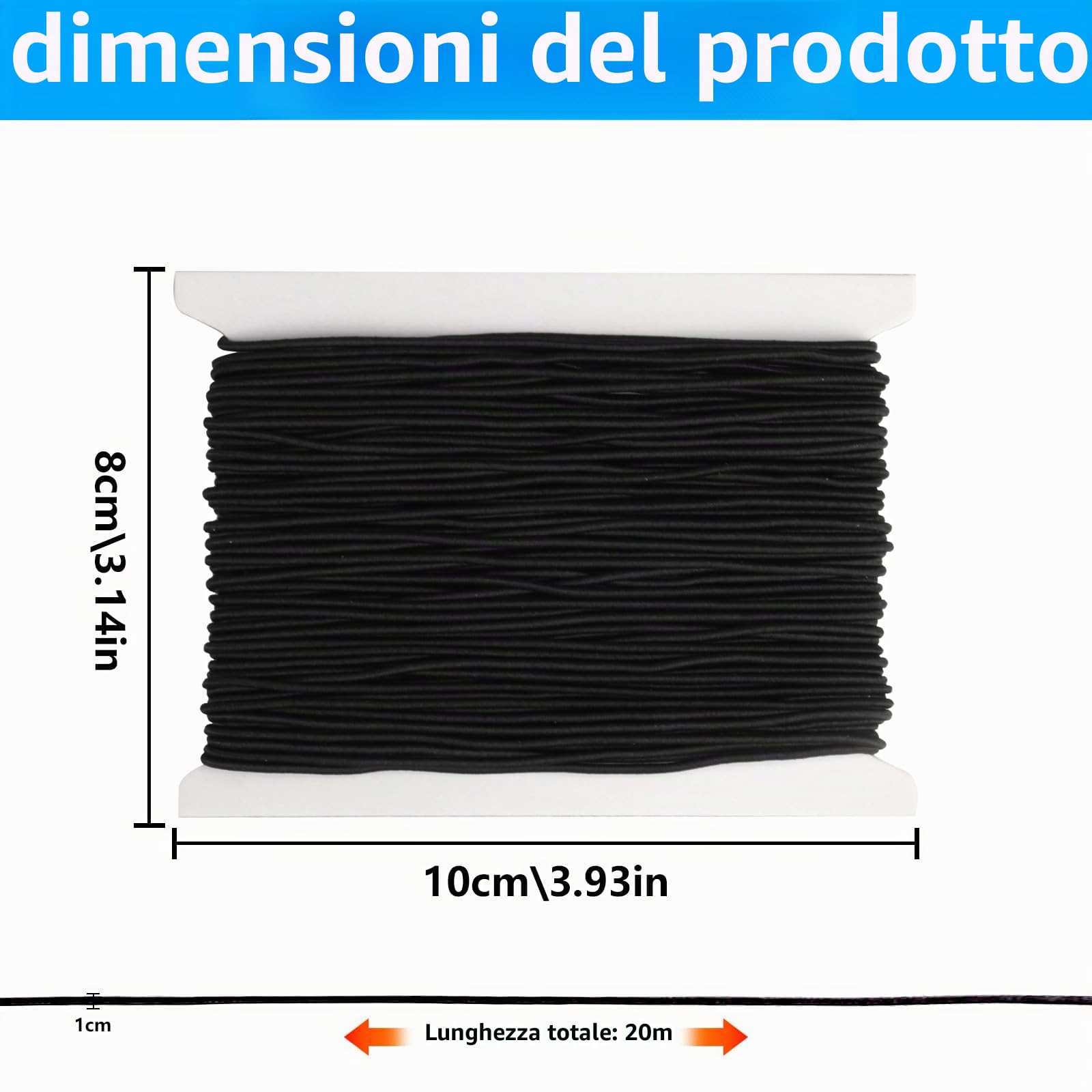 Filo Elastico per Braccialetti 1mm x 20m Nero Cordoncino Resistente per Collane Bracciali DIY