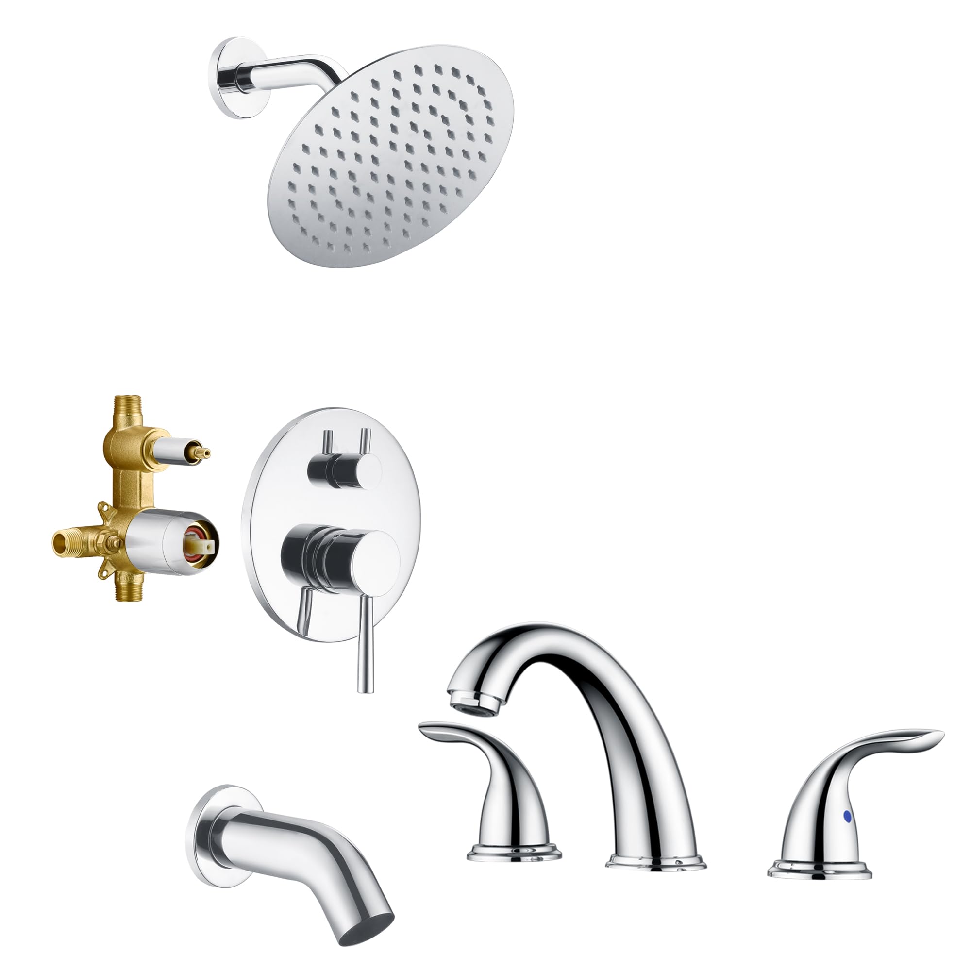 Jnfidosr Shower And Tub Faucet S3230ci-B + Widespread 8 Inch Bathroom Faucet S1423s-Ch