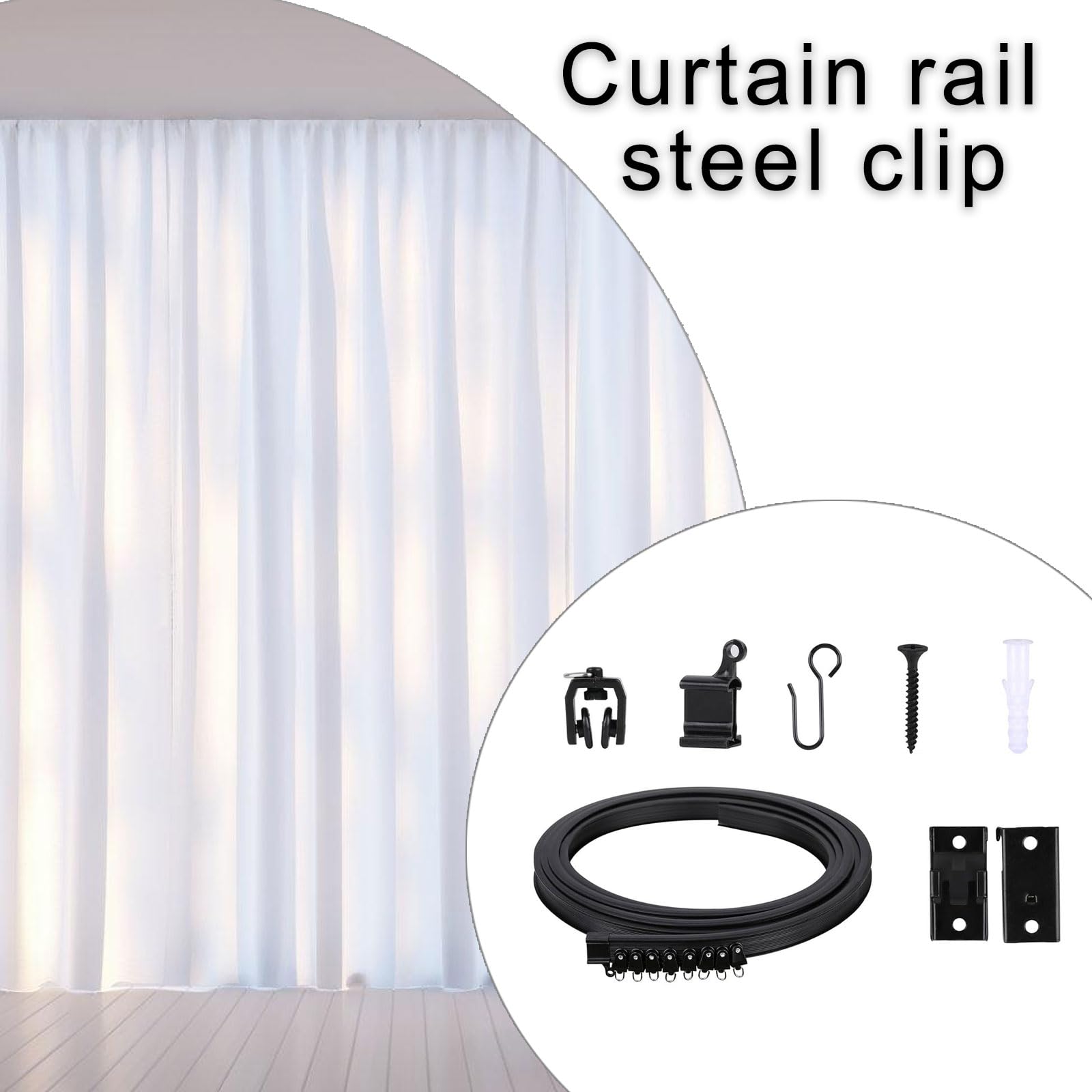 Flexibles schwarzes Vorhangschienen-Set – komplettes Zubehör für einfache Installation, biegbare Vorhangstange für Heimdekoration, vielseitig für Wohnzimmer, Schlafzimmer und mehr Ideal für Vorhänge