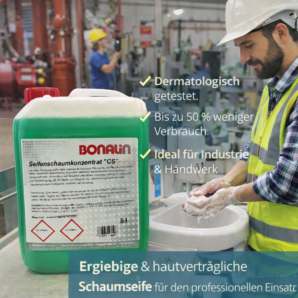 BONALIN Seifenschaumkonzentrat CS 5L Kanister – pH 5,5 hautneutral & dermatologisch getestet – ergiebige Schaumseife für Spendersysteme – B2B Handwaschseife für Büro, Hotel, Gastronomie, Pflege