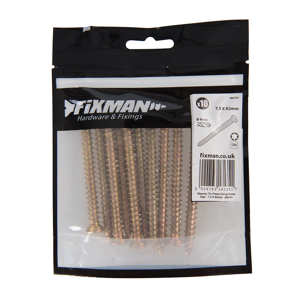 Fixman 665761 Gold Masonry Frame Fixing Screws T30-Head 7.5 x 82mm Pack of 10