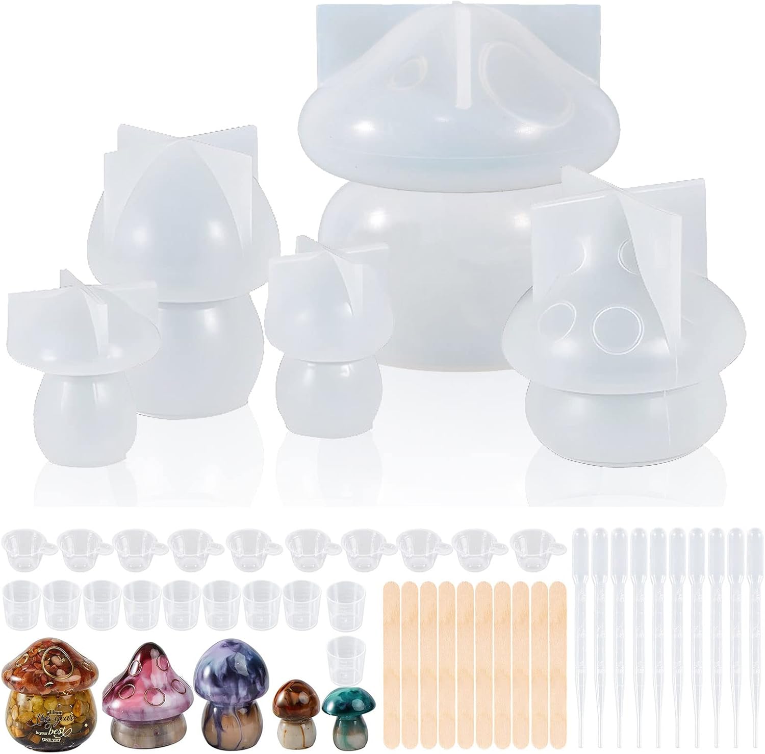 5 Pcs Mushroom Resin Molds, Mushroom Jars Silicone Molds with 40 Pcs
