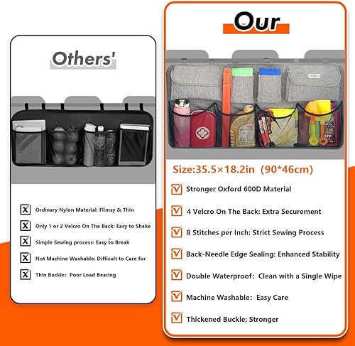 Miniatura 4 de SURDOCA Organizador de maletero de automóvil, bolsa de almacenamiento de coche de gran capacidad con 8 bolsillos, 7 veces organizador de