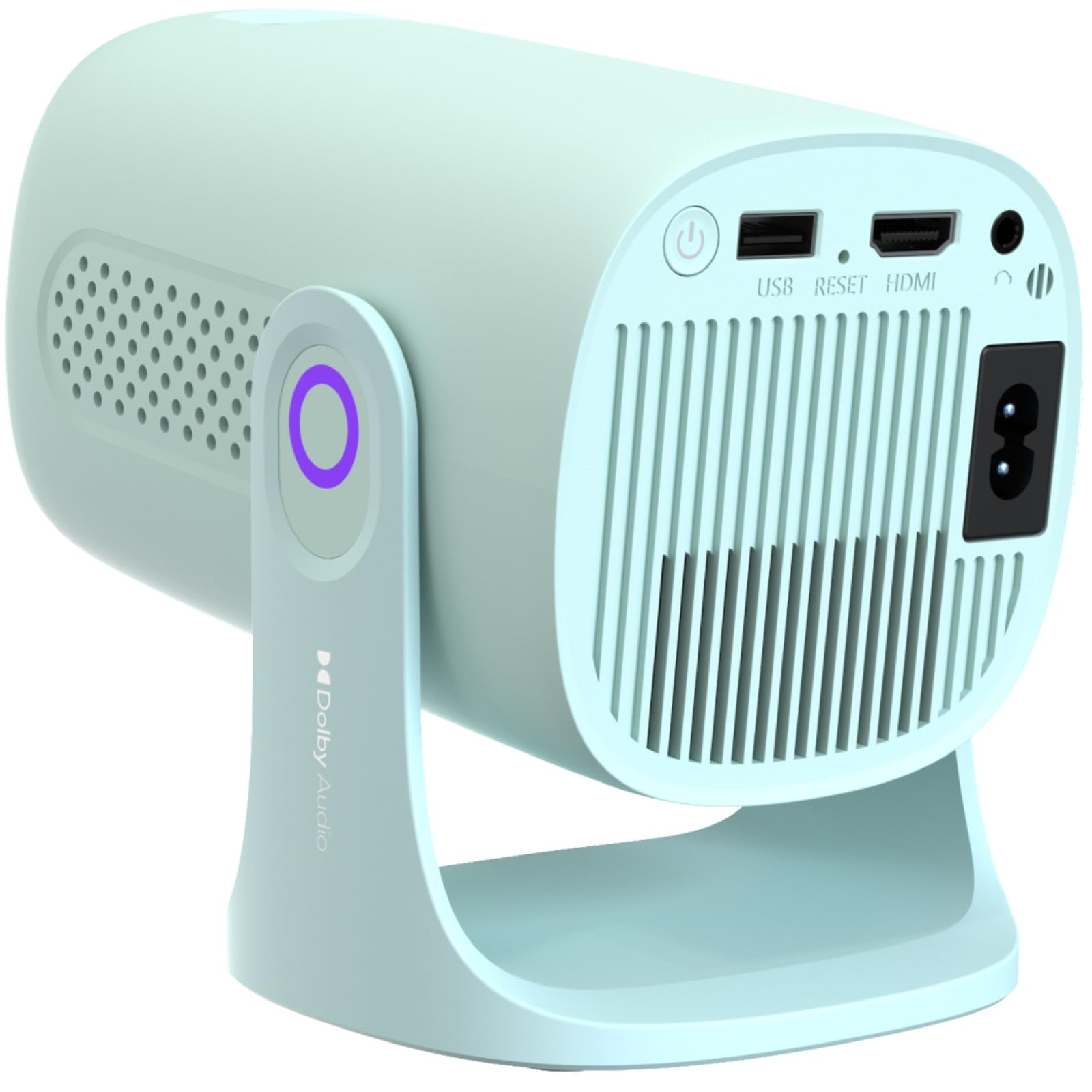 HAPPRUN Mini projecteur portable avec WiFi et Bluetooth, grand écran, haut-parleurs Dolby Audio, applications de streaming, projecteur de film intelligent, bleu clair