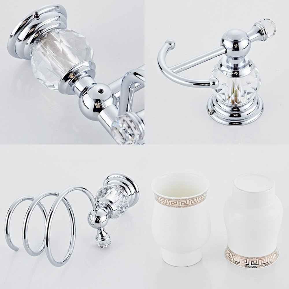 Juego de Accesorios de baño: Estante para Toallas de baño de Cristal, portarrollos de Papel higiénico, Barra para Toallas cromada Plateada, Soporte para Cepillo de Inodoro, Gancho para Batas, Gancho