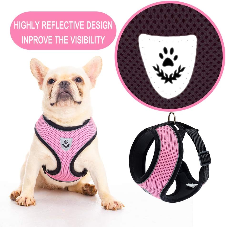 Dog Harness with Retractable Leash Set - Reflective Soft Padded Mesh Walking Vest No Pull Pink Puppy Harness and Adjustable 16.10ft Leash for Small Medium Dogs Puppies Cats Pets
