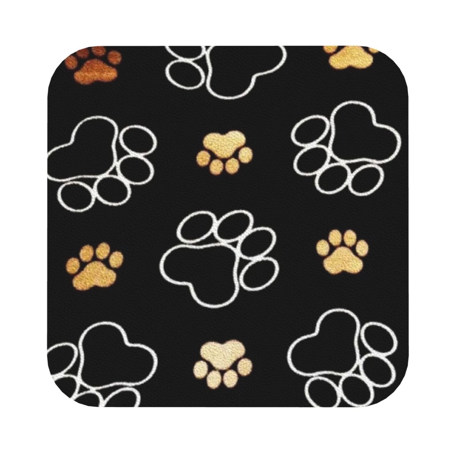 Dog Paw Prints PU Leather Coasters Set of 6 Square Drink Coasters