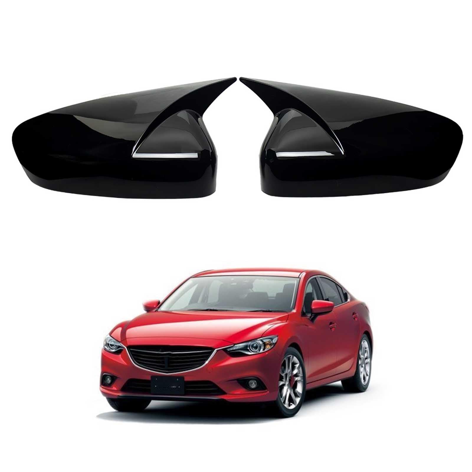 PAPEP Door Mirror Cover Caps for Mazda Atenza 2014-2017, Left Right Side Wing Rearview Mirror Cover Lid 2 Pieces Exterior Styling Accessory,Glossy black