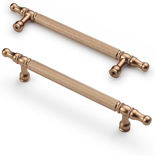 Miniatura 1 de Asidrama Paquete de 10 manijas de gabinete de cocina de bronce champán moleteado de 5 pulgadas (5.039 in), tiradores dorados para gabinetes de