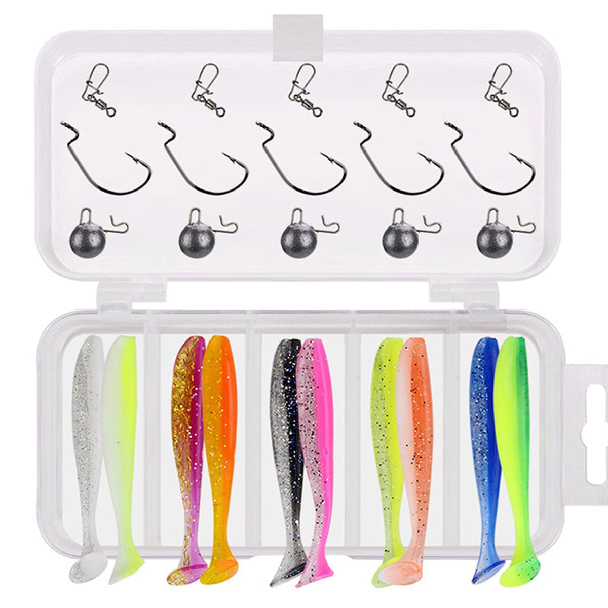 Drop Shot Rig With Drop Shot Cannonball Weight,T Tail Soft Fishing Lure,Worm Bait Jig Fish Hooks for Pike Perch Trout