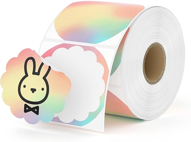 MUNBYN Flower Thermal Label Stickers, 58mm x 58mm Rainbow Color Thermal Labels, Multi-Purpose Thermal Stickers for Business, DIY Logo Design, 500 Labels/1 Roll