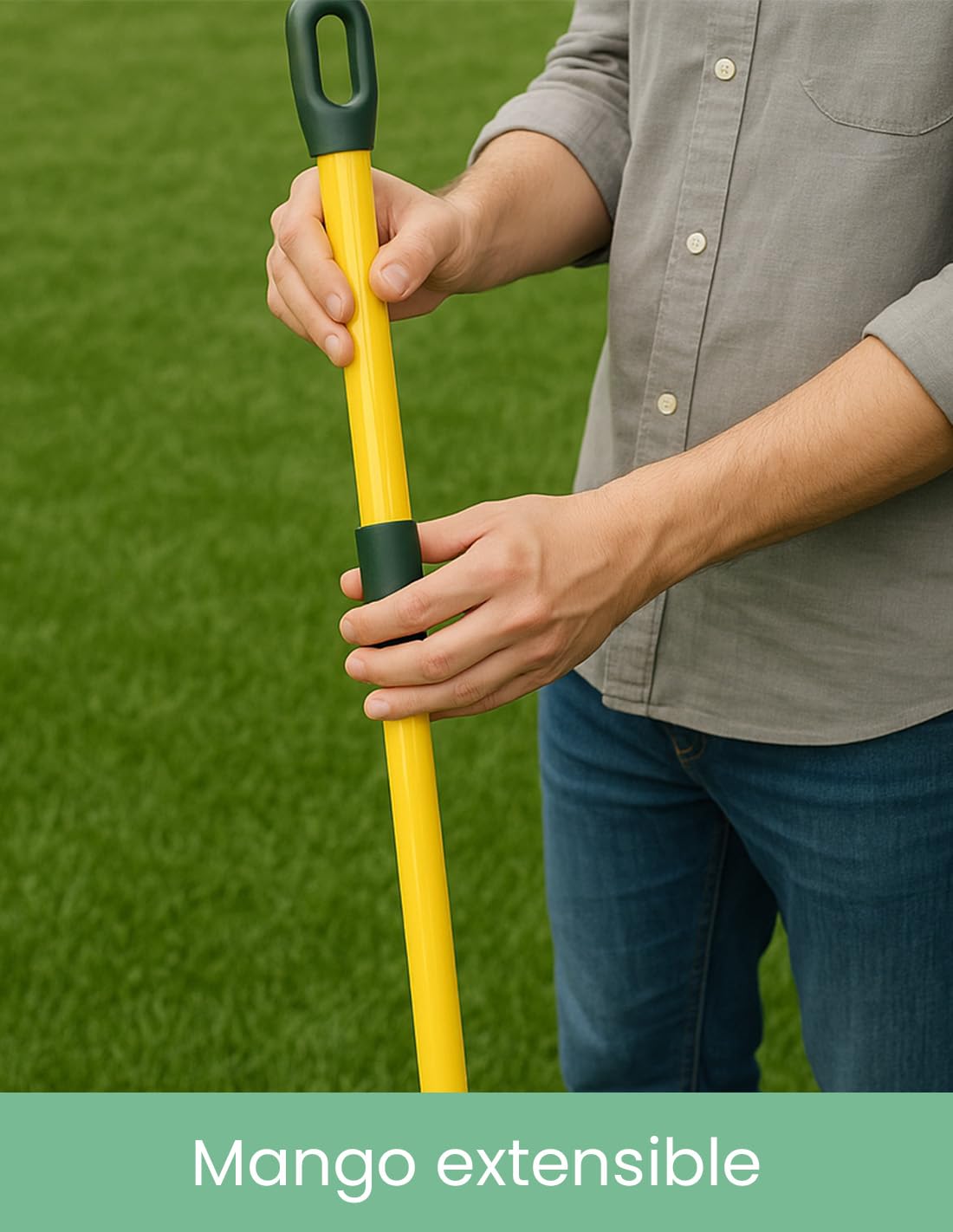 Cepillo para Césped Artificial con Mango Extensible – Escoba para Barrer Césped y Hojas – Herramienta de Limpieza de Jardín (Cepillo + Mango) — view 6